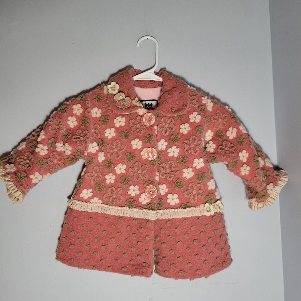 Corky & Company Pink Floral Dot Toddler Girl Jacket Button Up Coat Size 18 Month